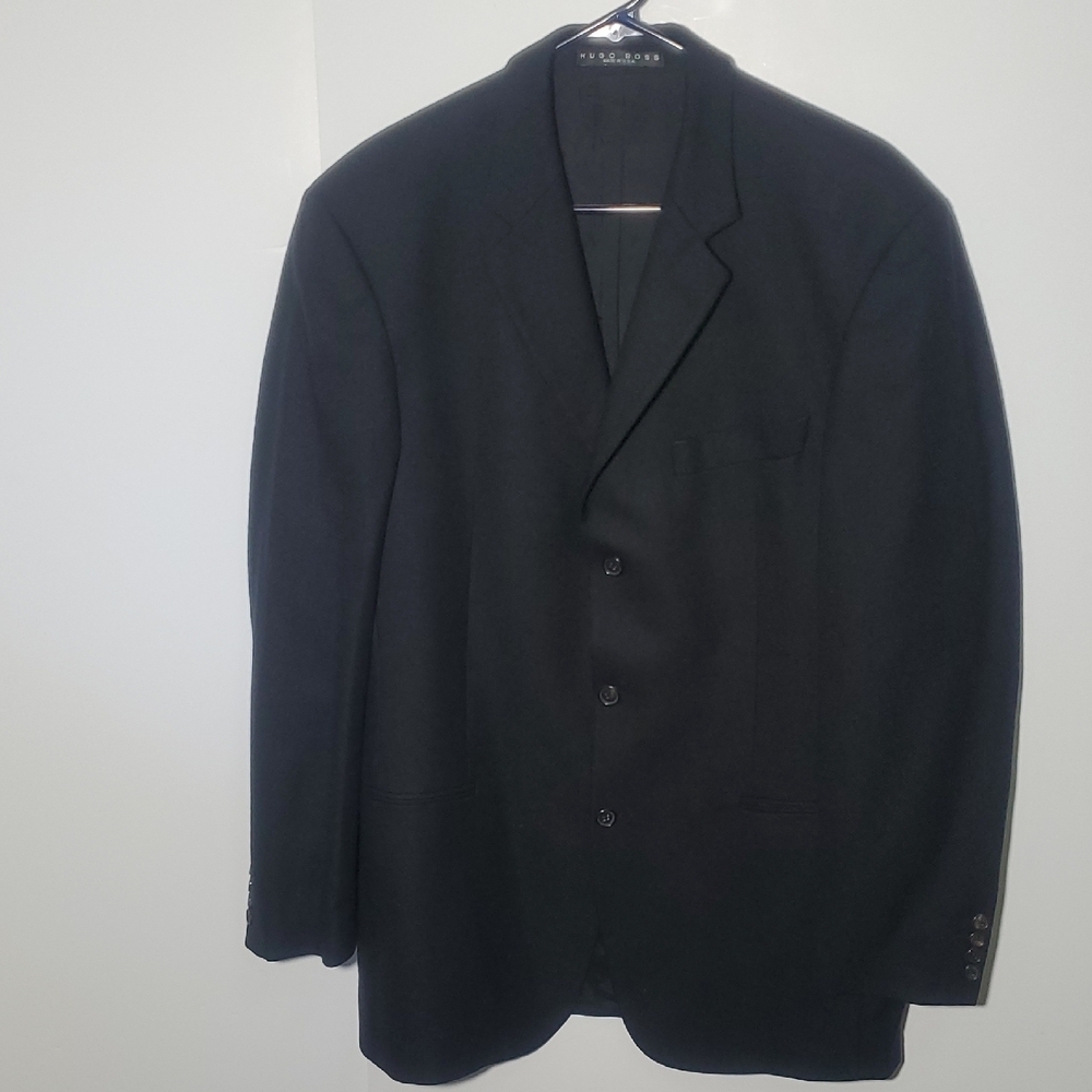 Hugo Boss Elegant Blazer Coat Sz 40L Men’s Black 3 Button 100% Virgin Wool